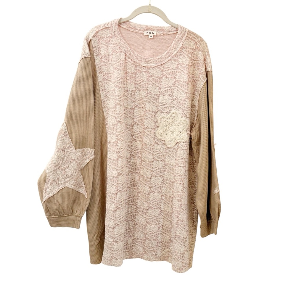 POL Beige and Cream Lace Oversized Tunic Size Medium